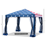 Outsunny 10' x 10' Easy Pop Up Canopy Party Tent with Mesh Walls - American Flag Print