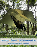 Hammock Camping With Rain Fly Tarp And Net