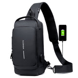 Men's USB Chargeable Crossbody Bag Multifunction Patent Leather Chest Bag
