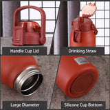 Large Capacity Thermos 1.3/1.7L Straw Water Bottle Portable Insulated Tumbler